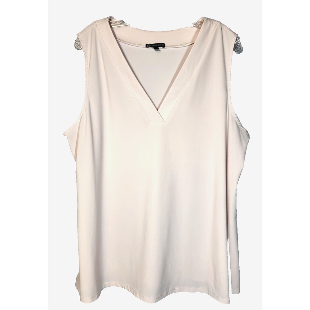 Franne Golde‎ Blush Pink V-Neck Sleeveless Knit Stretch Top Size XXL Career